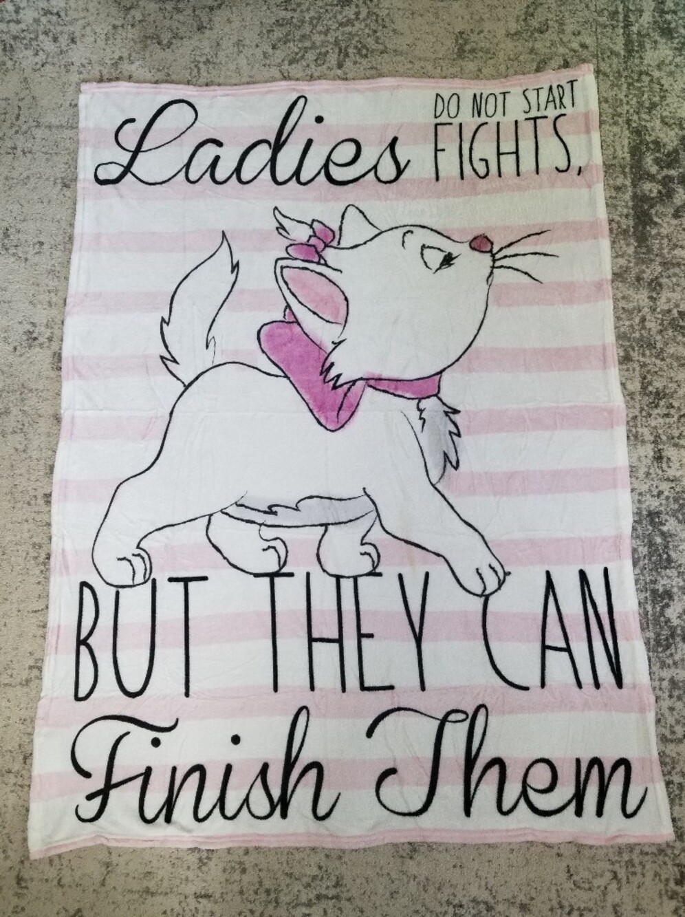Disney Stripe Pink/White Aristocats Marie Throw Blanket Cat Soft Fleece